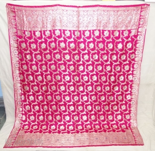 Dupatta Handwoven Silk with Real zari (Real Silver) from Varanasi, Uttar Pradesh, India. c.1900. Good condition. Its size 182cmX218cm(DSC08179).              