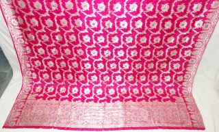 Dupatta Handwoven Silk with Real zari (Real Silver) from Varanasi, Uttar Pradesh, India. c.1900. Good condition. Its size 182cmX218cm(DSC08179).              