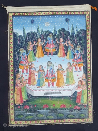 Raas-Leela Pichwai  From Nathdwara Rajasthan, India. India. Painted On the Cotton, Pigments Painted Heightened With Gold. 

The rasa lila takes place one night when the Gopis of Vrindavan, upon hearing the  ...