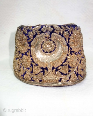 Nawabi Topi (Hat) Zardozi Embroidered on cotton velvet, With Real Silver Thread with Gold Polish, From Varanasi, Uttar Pradesh, India. India.Late 19th Century(DSC09349).          