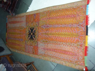 Tree design Kalamkar long Shawl Showing the, twelve different variation of colour combination From Kashmir, India.C.1870.Its Size is 148cmx310cm. Condition Miner holes, which can be possible to make repair (DSC03744 New).  