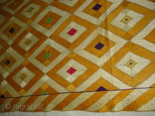 Rare Design Phulkari From West(Pakistan)Punjab. India. Showing the Rare influence of Mirrors and Zari work,Floss silk on hand spun cotton ground cloth(DSC03930).           