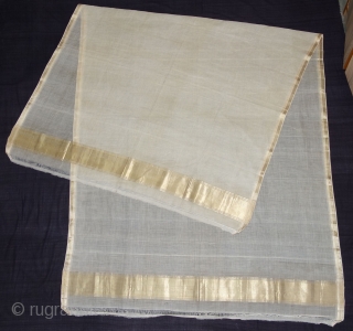 Zari (Real) Brocade Sadhu's(Priest)Shawl, From Deccan Region of South India.Fine Muslin Cotton with Real Zari Brocade weaving.C.1900.Its size is 128cmX260cm(DSC08225).             