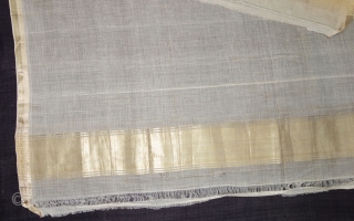 Zari (Real) Brocade Sadhu's(Priest)Shawl, From Deccan Region of South India.Fine Muslin Cotton with Real Zari Brocade weaving.C.1900.Its size is 128cmX260cm(DSC08225).             