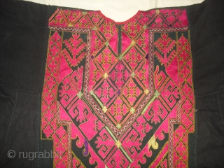 Woman's Embroidered Kurta(Shirt),From Swat Valley of Pakistan.The Black Natural Dye cotton field with Floss-Silk embroidery(DSC03347 New).                 