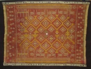 Odhani Bishnoi Shawl From Shekhawati District of Rajasthan, India. Odhani Showing the various Chopat design on cotton Khadder (Village Khadi)cloth with natural colours,This were traditionally used mainly by Bishnoi Group of Shekhawati  ...