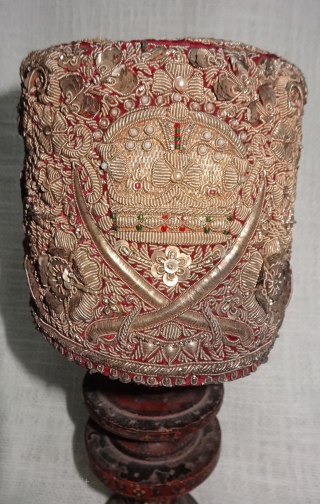 Hat Zardozi Embroidered on cotton velvet, With Real Silver Thread with Gold Polish.
From Some Royal State of Northern India.India(DSC07118).              