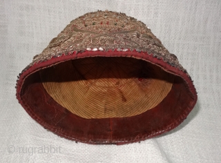 Hat Zardozi Embroidered on cotton velvet, With Real Silver Thread with Gold Polish.
From Some Royal State of Northern India.India(DSC07118).              