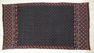 Indigo-Colour(Dark) Phulkari From East(India)Punjab Region of India. India.Silk on Indigo Dyed Hand Spun Cotton ground.C.1900.Its size is 135cmX245cm(DSC03875 New).              