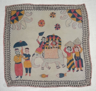 Folk Kantha Quilted and embroidered cotton kantha Probably From East Bengal(Bangladesh) region, India.Its size is 40cmX42cm(DSC07143).
                 