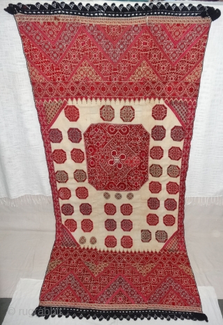 Phulkari Swatti Shawl From the Swat region of Pakistan. India.Silk embroidery on cotton,Circa Mid-19th Century.Its size is 113cmX235cm(DSC07182).
               