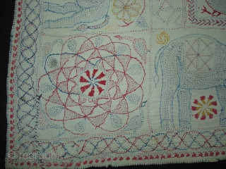 Kantha embroidered cotton kantha Probably From East (Bangladesh) Bangal region. Its Size is 74cmX82cm.Early and Rare Kantha(DSC06568).                