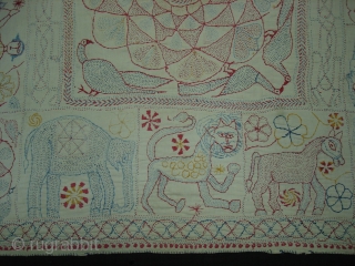 Kantha embroidered cotton kantha Probably From East (Bangladesh) Bangal region. Its Size is 74cmX82cm.Early and Rare Kantha(DSC06568).                