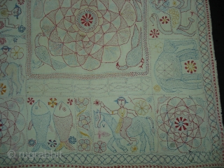 Kantha embroidered cotton kantha Probably From East (Bangladesh) Bangal region. Its Size is 74cmX82cm.Early and Rare Kantha(DSC06568).                