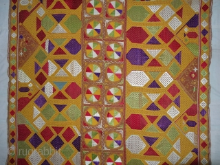 Phulkari From East(Punjab) India.Known as Darshan Dwar. Handspun cotton plain weave (khaddar) with silk and cotton embroidery,Showing the Folk Culture and Art of Punjab. Its size is 125cmX210cm(DSC03975 New).
    