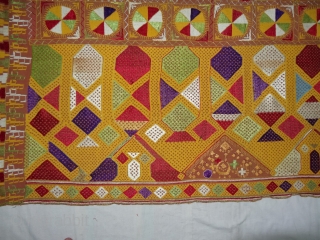 Phulkari From East(Punjab) India.Known as Darshan Dwar. Handspun cotton plain weave (khaddar) with silk and cotton embroidery,Showing the Folk Culture and Art of Punjab. Its size is 125cmX210cm(DSC03975 New).
    