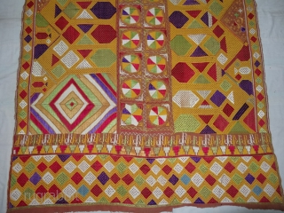 Phulkari From East(Punjab) India.Known as Darshan Dwar. Handspun cotton plain weave (khaddar) with silk and cotton embroidery,Showing the Folk Culture and Art of Punjab. Its size is 125cmX210cm(DSC03975 New).
    