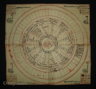 Jain Tantrik Pataka,From Gujarat India.Early18th Century.Inscribed all over with Yantras and Mantras,these works were painted entirely by the Tantric Priests (sadhakas)for personal worship and for attaining spiritual powers(Siddhis),without the intervention of professional  ...