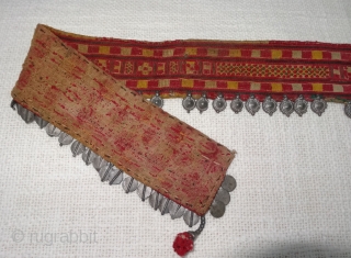 Rare Ceremonial Banjara Belt From Karnataka,South India. India.Embroidered on cotton. Banjara Belt  is traditionally used by women. C.1900. Its size is 6cmX58cm(DSC07218).          