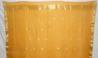 Fine Zari Dupatta with Check Design, Cotton with Real zari (Real Silver And Gold ) from Madhya Pradesh. India. c.1900. Good condition. Its size 195cmX245cm(DSC08302).
        