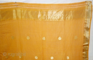 Fine Zari Dupatta with Check Design, Cotton with Real zari (Real Silver And Gold ) from Madhya Pradesh. India. c.1900. Good condition. Its size 195cmX245cm(DSC08302).
        