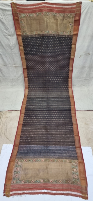 
Paithani Shalu Saree Double Pallu (Pallov) indigo Blue (Black) Sari,Its characterised by borders of an oblique square design, and a two pallu design,It’s a Cotton and zari weave sari,  This type  ...