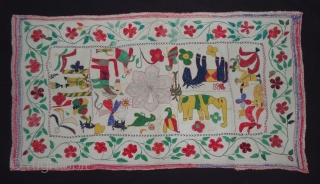 Folk Kantha Quilted and embroidered cotton kantha Probably From West Bengal(India) region,India.Its size is 53cmX98cm(DSC04072 New).
                 