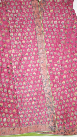 Mughal Buti Choga (Man's Costume) Silk, Brocade with Silk thread and Real Gold Zari (Real Gold and Silver), Probably from Northern India. India. Late 19th Century. Its size is Length-115cm, Width-65cm, Sleeve-  ...