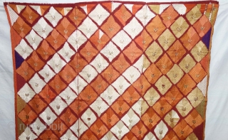 Phulkari From West(Pakistan)Punjab. India. Showing the Beautiful Floral Design With Change Colours in the Side. C.1900. Its size is 132cmX252cm.Floss silk on hand spun cotton ground cloth(DSC08495).      