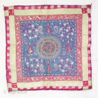 Chakla Pichwai Quilt From Saurashtra Gujarat. India. Silk on Silk Emmbroidery, With Khinkhab Brocade (Real Zari)Broders on the Side.

This was Traditionally used mainly by the Kathi Darbar family of Saurashtra Gujarat India.

C.1825-1850.

Its  ...