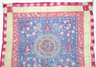Chakla Pichwai Quilt From Saurashtra Gujarat. India. Silk on Silk Emmbroidery, With Khinkhab Brocade (Real Zari)Broders on the Side.

This was Traditionally used mainly by the Kathi Darbar family of Saurashtra Gujarat India.

C.1825-1850.

Its  ...