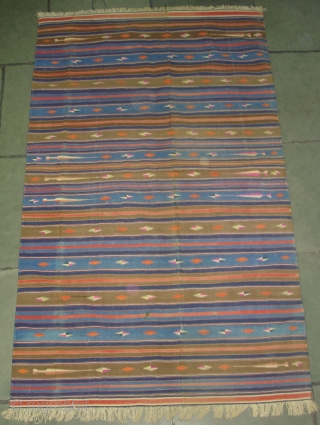 Jail Dhurrie(Cotton)Terracotta-colored striped with mahi motif. Kutch Gujarat, India.Its size is 120X210cm.C.1900. Condition is very good(DSC00523 New).                