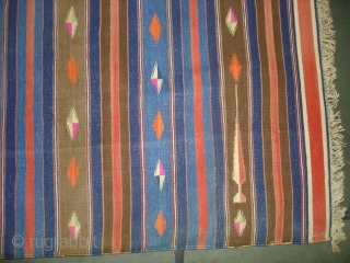 Jail Dhurrie(Cotton)Terracotta-colored striped with mahi motif. Kutch Gujarat, India.Its size is 120X210cm.C.1900. Condition is very good(DSC00523 New).                