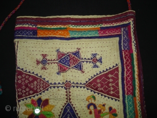 Embroidery Dowry Bag from Proper Chotila District of Saurashtra Gujarat India.Embroidery with wool on Cotton,From Rabari shepherd caste family.its size is 25cmX37cm(DSC03883 New).
          