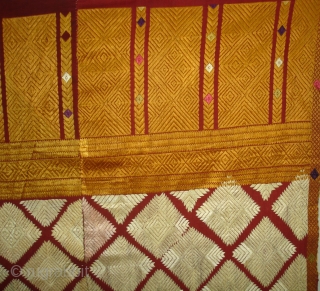 Phulkari From West(Pakistan)Punjab. India.known as Chand Bagh. C.1900. Very Rare influence of Nazar buti in the Middle(DSC04820).
                