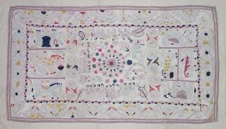 An Rare Storytelling  Folk Embroidery Kantha, Fine  embroidered cotton Kantha Probably from Bengal region of India, India. 

c.1850 -1875

Its size is 102cmX184cm(DSC09447).         