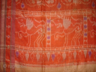 Weft Ikat From Orissa India,with Lion figures,Circa 1900.Its size is 160X200 Cm(DSC01220 New).                    