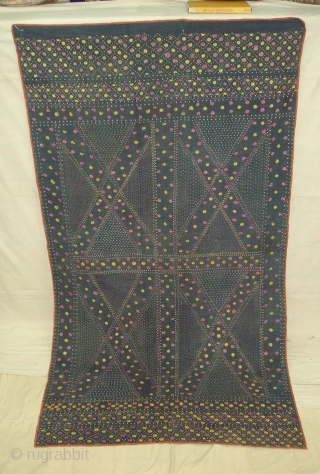 Phulkari From East(India)Punjab.India.On the Indigo base.Geometric Rare Design Phulkari.Condition little bite worn because of age(DSC06914 New).                 