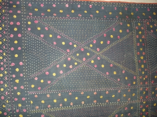 Phulkari From East(India)Punjab.India.On the Indigo base.Geometric Rare Design Phulkari.Condition little bite worn because of age(DSC06914 New).                 