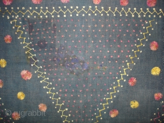 Phulkari From East(India)Punjab.India.On the Indigo base.Geometric Rare Design Phulkari.Condition little bite worn because of age(DSC06914 New).                 