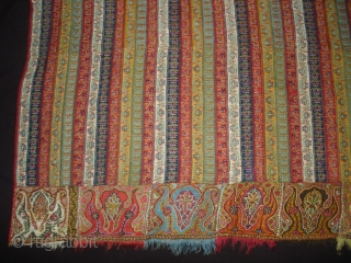 Khatrash Jamawar Long shawl From Kashmir, India.C.1850.Its Size is 127cmx280cm.Its condition is very good(DSC03696 New).                  