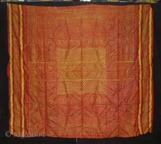 Printed Tie and Dye Style, Silk Odhani From Pethpur Region of Gujarat, India,C.1900.Its size is 165cmx180cm. Good Condition(DSC03706 New).              