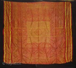 Printed Tie and Dye Style, Silk Odhani From Pethpur Region of Gujarat, India,C.1900.Its size is 165cmx180cm. Good Condition(DSC03706 New).              