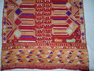 Phulkari From East(Punjab) India.Known as Darshan Dwar. Handspun cotton plain weave (khaddar) with silk and cotton embroidery,Showing the Folk Culture and Art of Punjab. Its size is 128cmX235cm(DSC03991 New).    