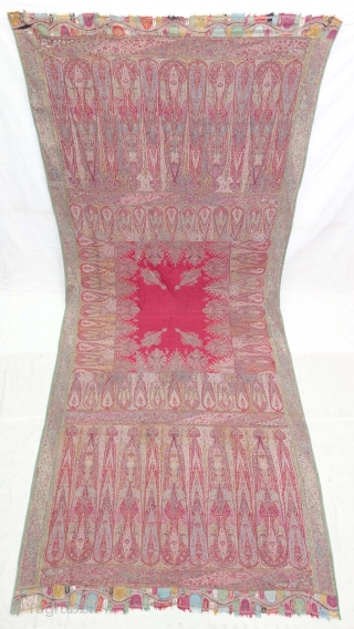 Rare Haft Border Kalamkar long Shawl, Showing the different variation of colour combination From Kashmir, India. India. C.1830-1850.Its Size is 145cmx345cm (DSC08615).
           