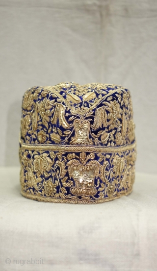 Nawabi Topi (Hat) Zardozi Embroidered on cotton velvet, With Real Silver Thread with Gold Polish, From Varanasi, Uttar Pradesh, India. India.Late19th Century.
           