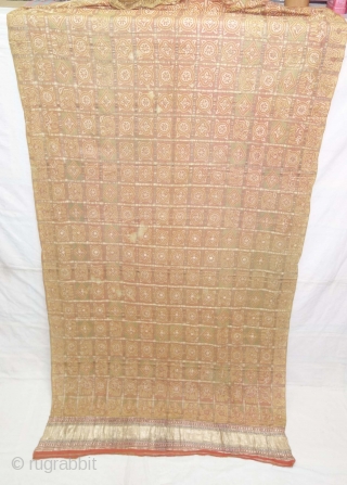 Rare Nau Khund Bandhani (Tie and Dye) Garchola Panetar (Wedding Saree) Saree with Real Zari Brocade Pallu. From Jamnagar Gujarat India. India. Late 19th Century Natural Dye Tie and Dye on the  ...