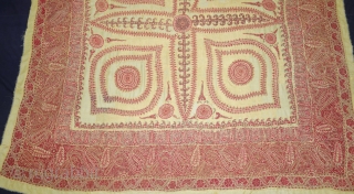 Kashmir Embroidered Square shawl (Rumal). Paisley Boteh Motifs in An Elegant stately Platte. From Kashmir, India. It has some Repairs and it has Old Backing Cloth Of Pashmina.
C.1860-1875.
Its size is 151cmX160cm(DSC09589).      