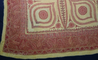 Kashmir Embroidered Square shawl (Rumal). Paisley Boteh Motifs in An Elegant stately Platte. From Kashmir, India. It has some Repairs and it has Old Backing Cloth Of Pashmina.
C.1860-1875.
Its size is 151cmX160cm(DSC09589).      