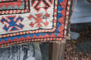 4'3" x 8'3" late 19th C. Karabagh with nicely laid out Karachopf Kazak design variant. The dyes are all typical natural colors. The ends are complete with the selvedges needing work in  ...